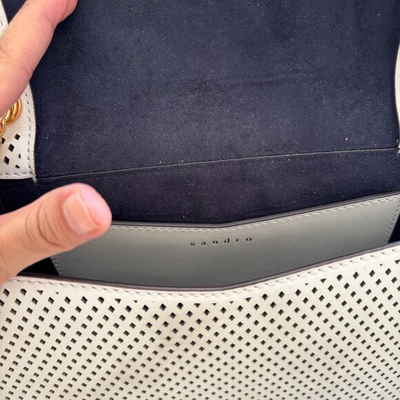 Sandro Pepita White Leather Perforated Shoulder Bag - Picture 7 of 13
